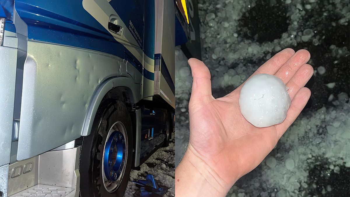 Vrachtwagen krijgt volle laag grote hagelstenen in Italie