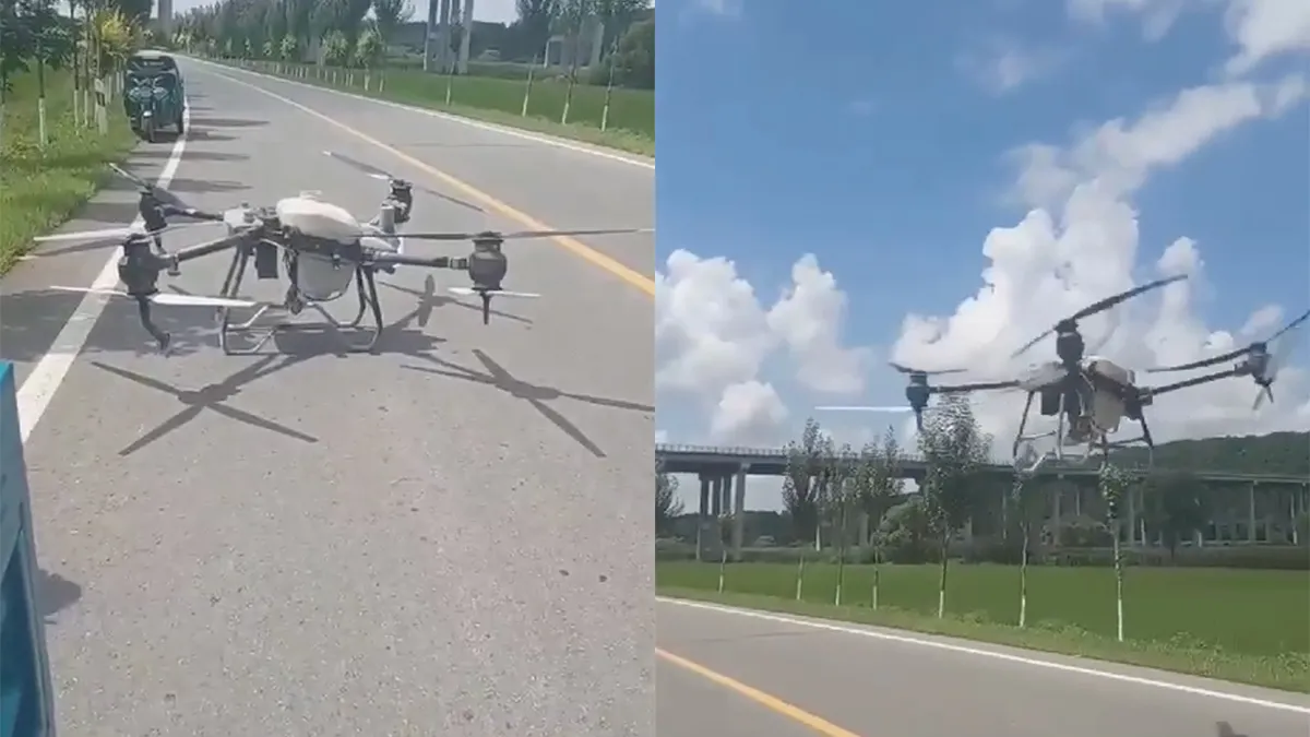 Altijd kijken als je opstijgt met je drone, want er kan weleens een vrachtwagen aankomen