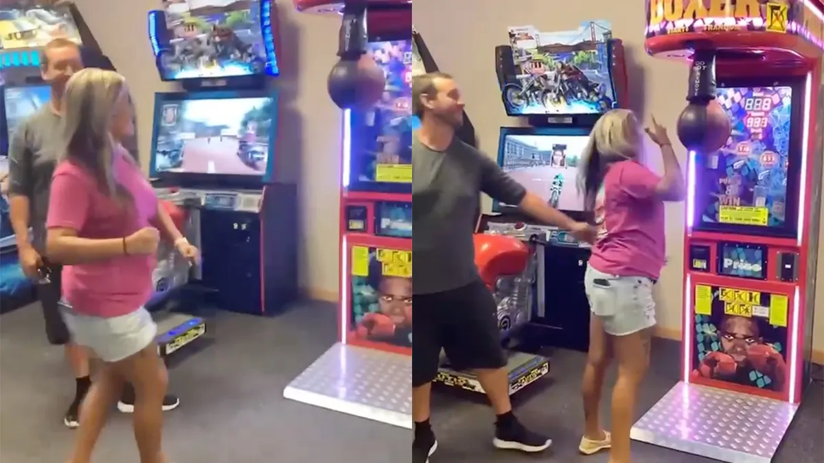 Blondje moet nog even oefenen met boksbal