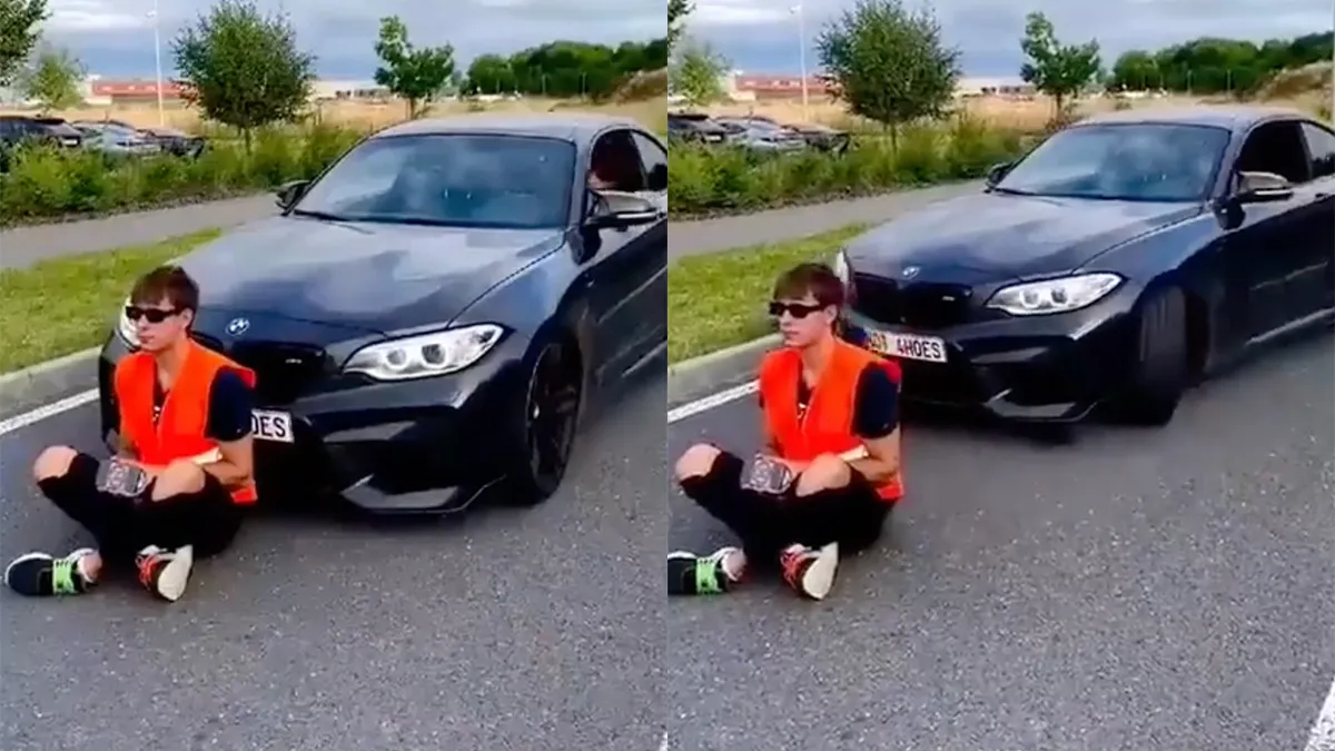 BMW-rijder heeft duidelijk geen boodschap aan klimaatactivist