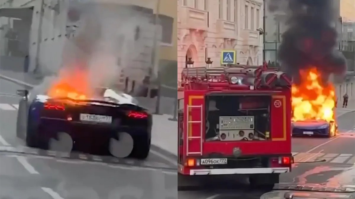 Lamborghini vliegt spontaan in de fik tijdens ritje door straten van Moskou
