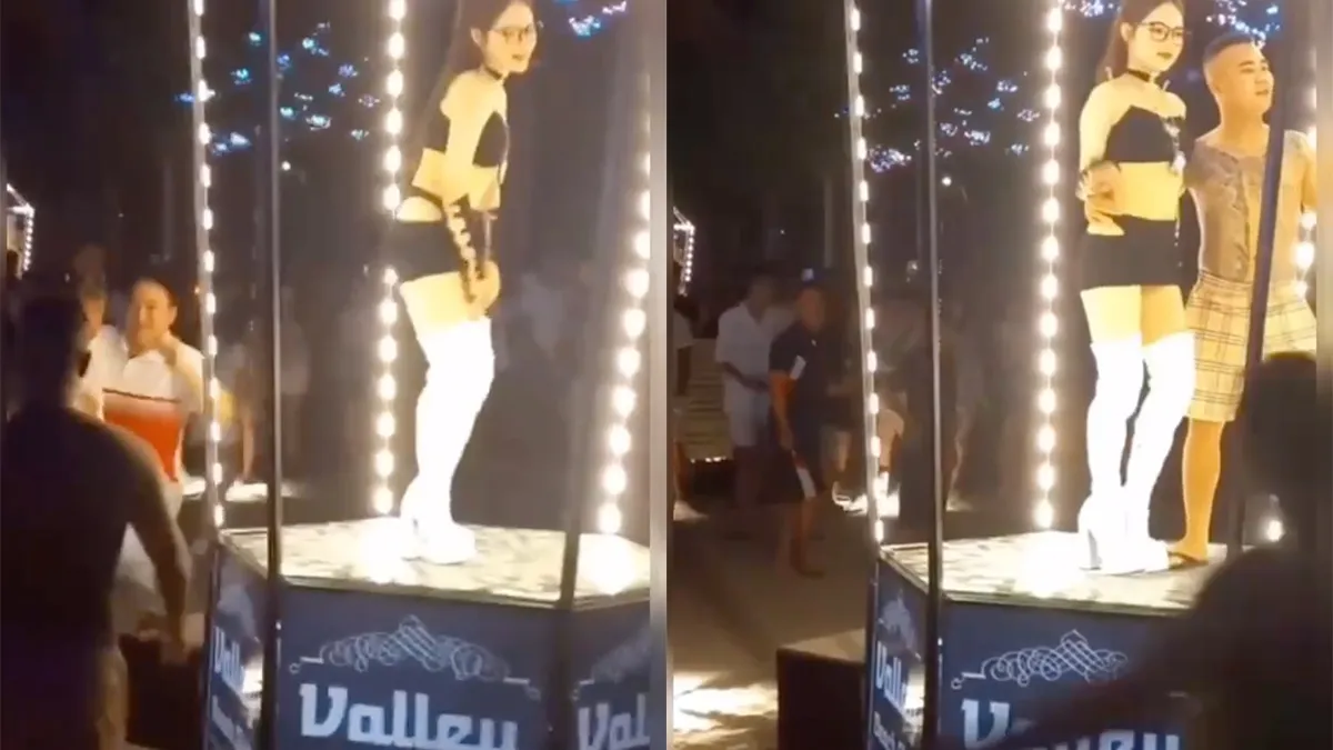 Man wil met danseres op de foto, maar zijn vrouw vindt het geen goed idee