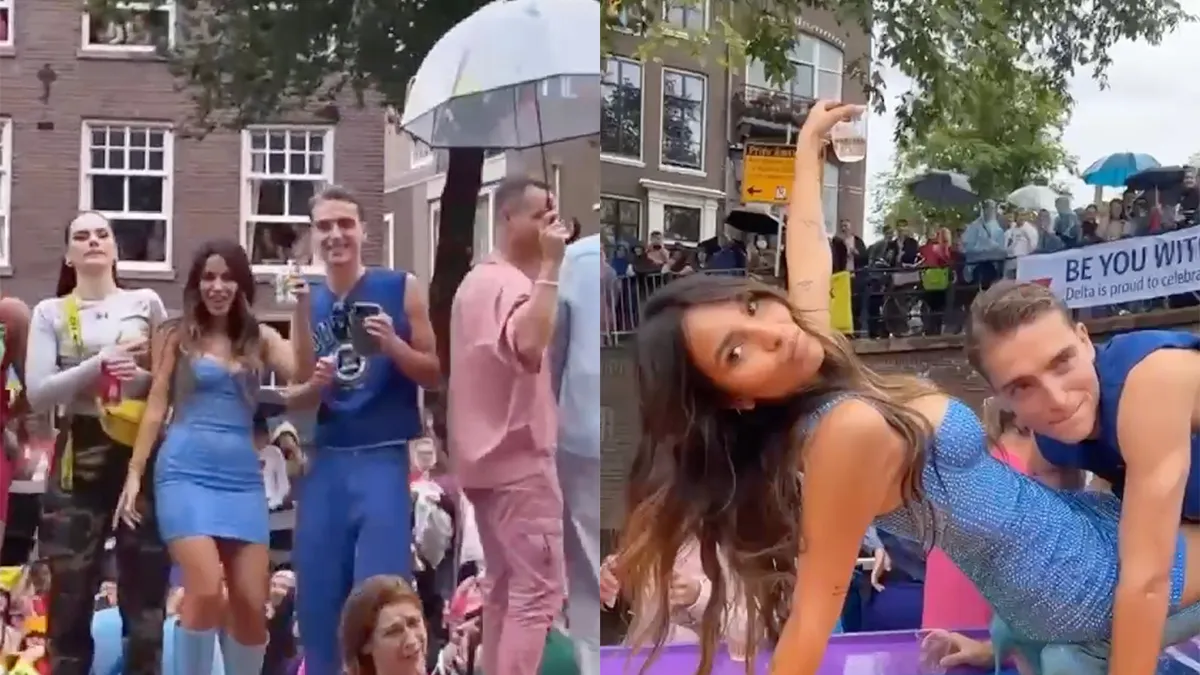 Monica Geuze en Robbert Rodenburg laten zich lekker gaan tijdens Pride