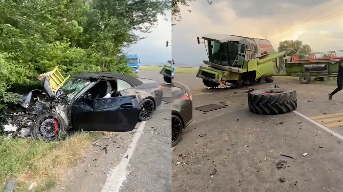 RIP Claas: Grote klapper tussen BMW M4 en Claas maaidorser