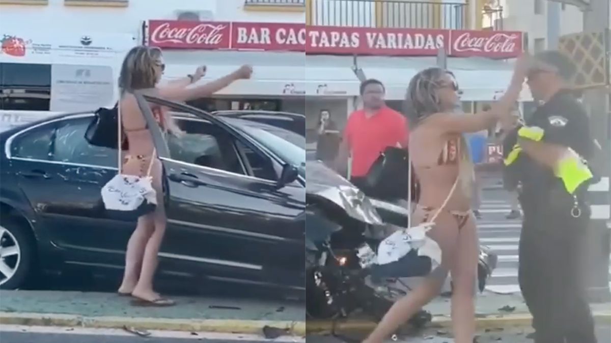 Vrouw in bikini die ongeluk heeft veroorzaakt gaat weer viraal met vrolijk muziekje