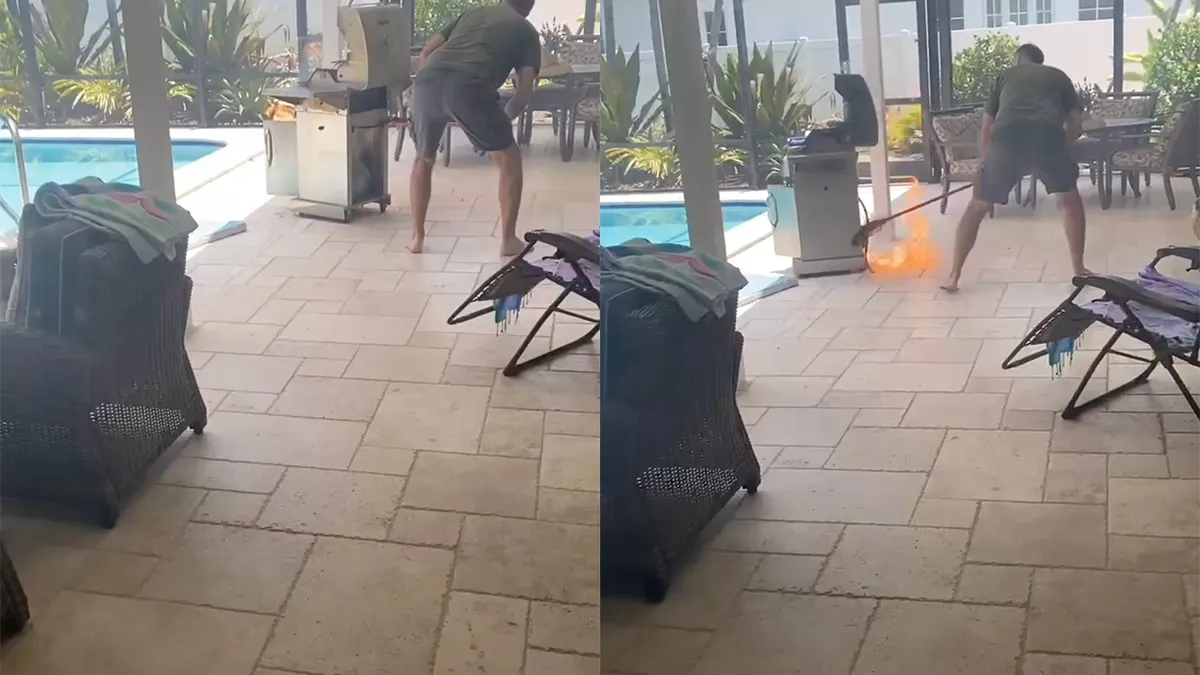 Zwembad helpt vlam gevatte BBQ uit de brand