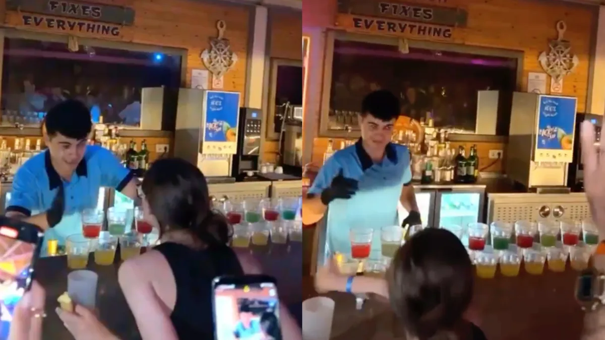 Jongedame begrijpt showtje van de barman nog niet helemaal