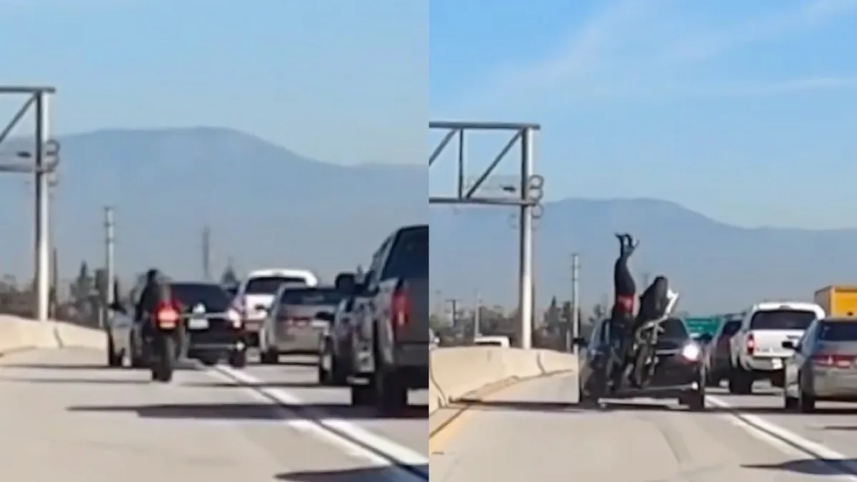Aanrijding in Los Angels waar motorrijder erbij gaat zitten en liggen