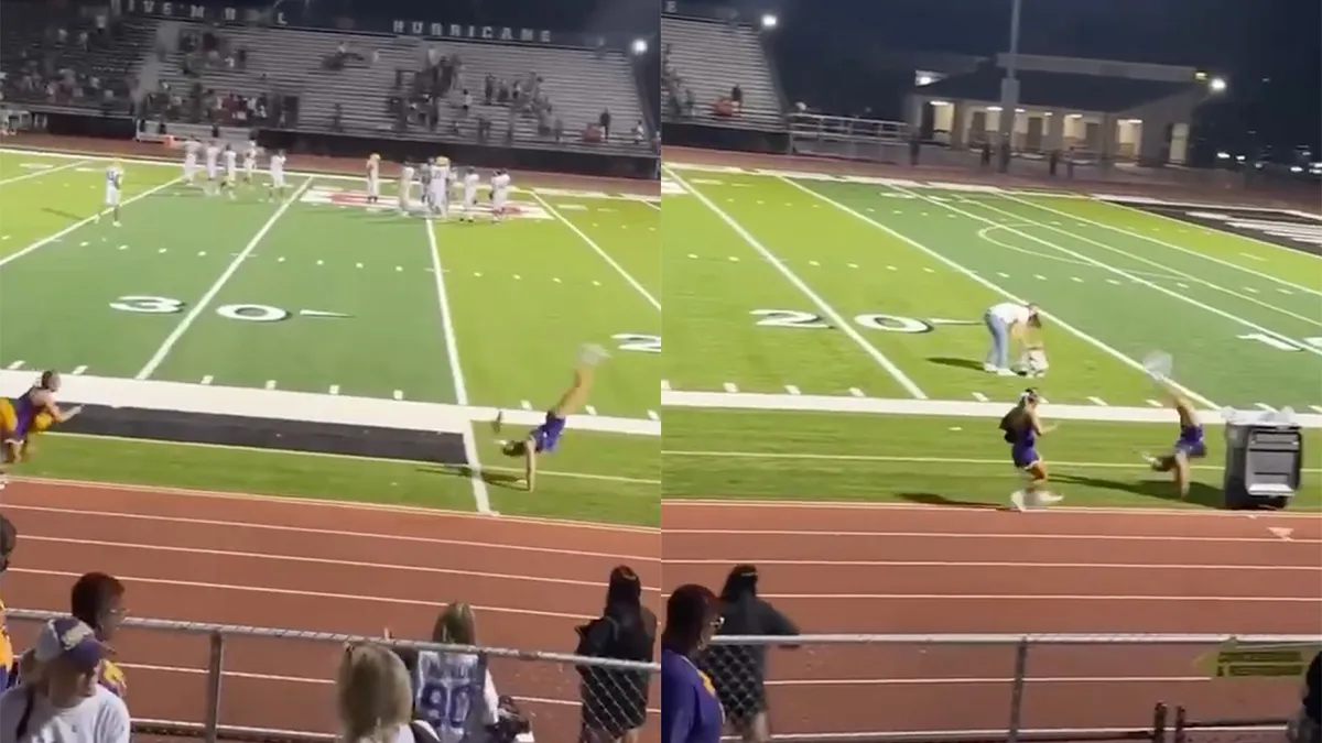Cheerleader gaat los en stopt pas in container