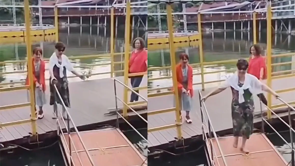 Drie wijze dames op een vlotbrug