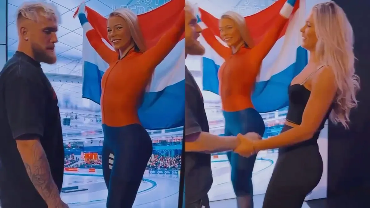 Jake Paul mag aan billen echte Jutta Leerdam zitten, maar voelt toch even aan wassen beeld