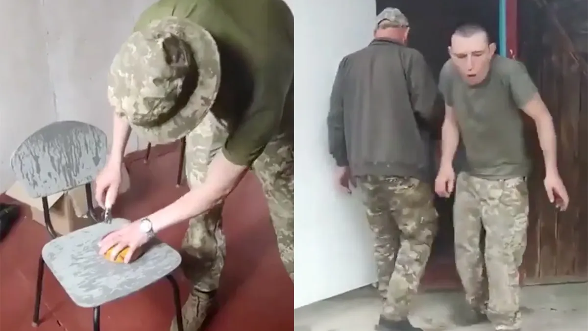 Oekraïense soldaten openen een potje Surströmming