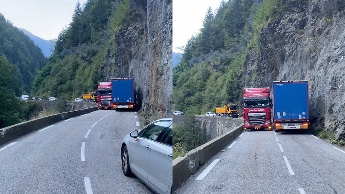 Vrachtwagens rijden centimeter voor centimeter in de Franse Savoie