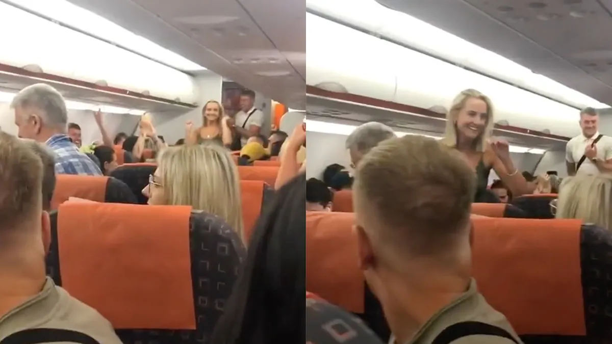 Zo werd het koppeltje door passagiers onthaald na lid worden Mile High Club