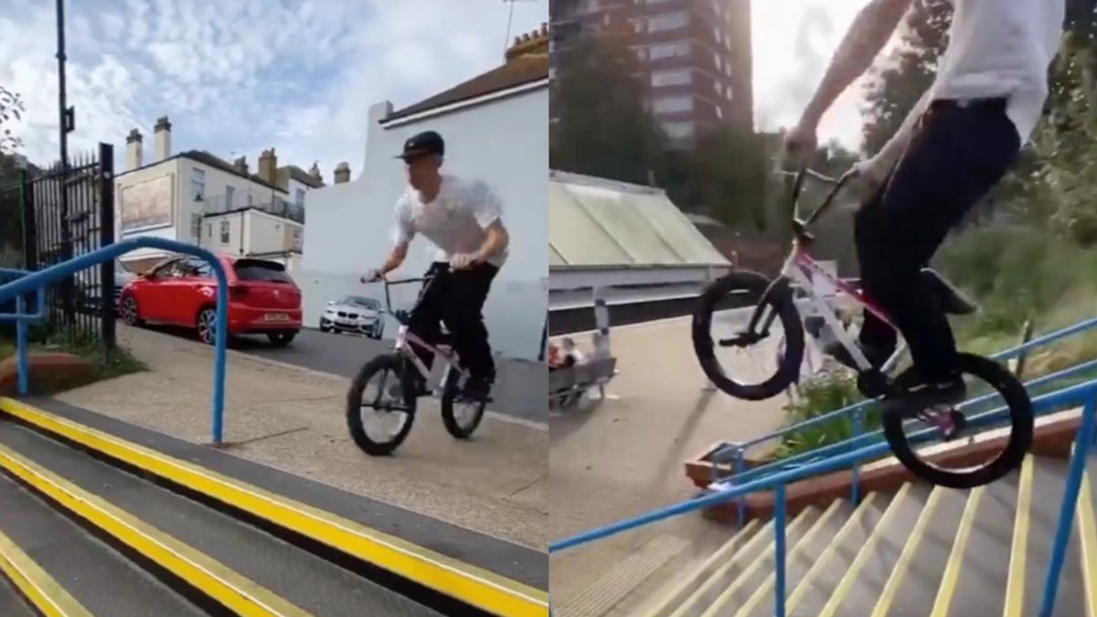 BMX-er heeft trucje bijna helemaal onder de knie, bijna…