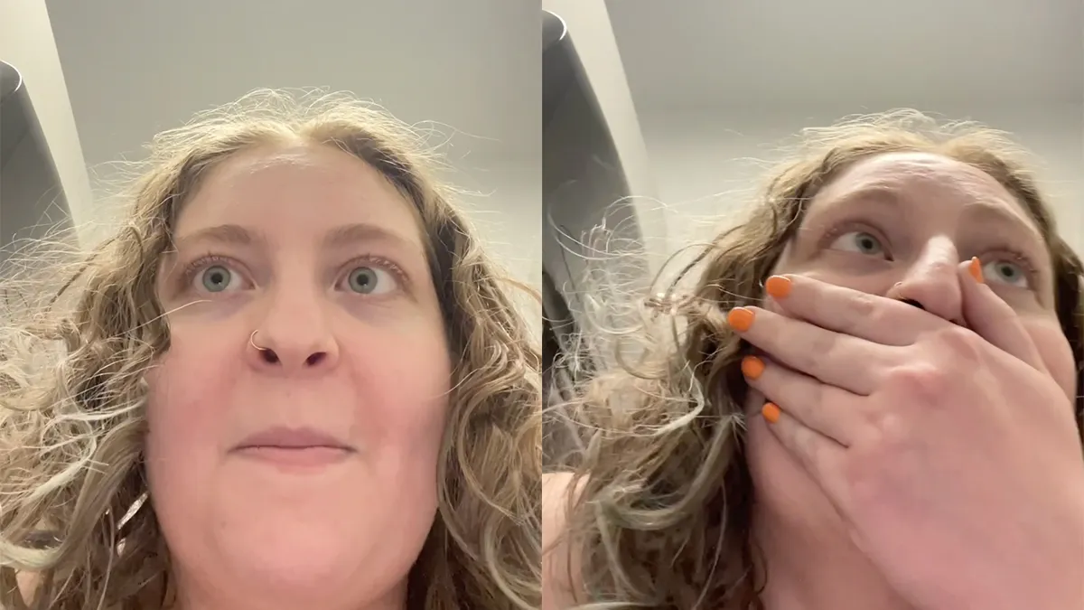 thumb vk vrouw probeert te plassen op openbaar toilet maar hoort dan iemand openscheuren