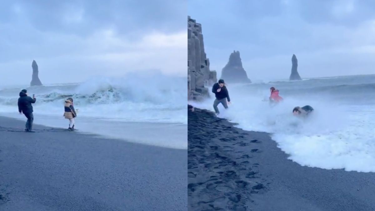 Toeristen komen goed weg na negeren waarschuwingen op de Black Sand Beach in IJsland