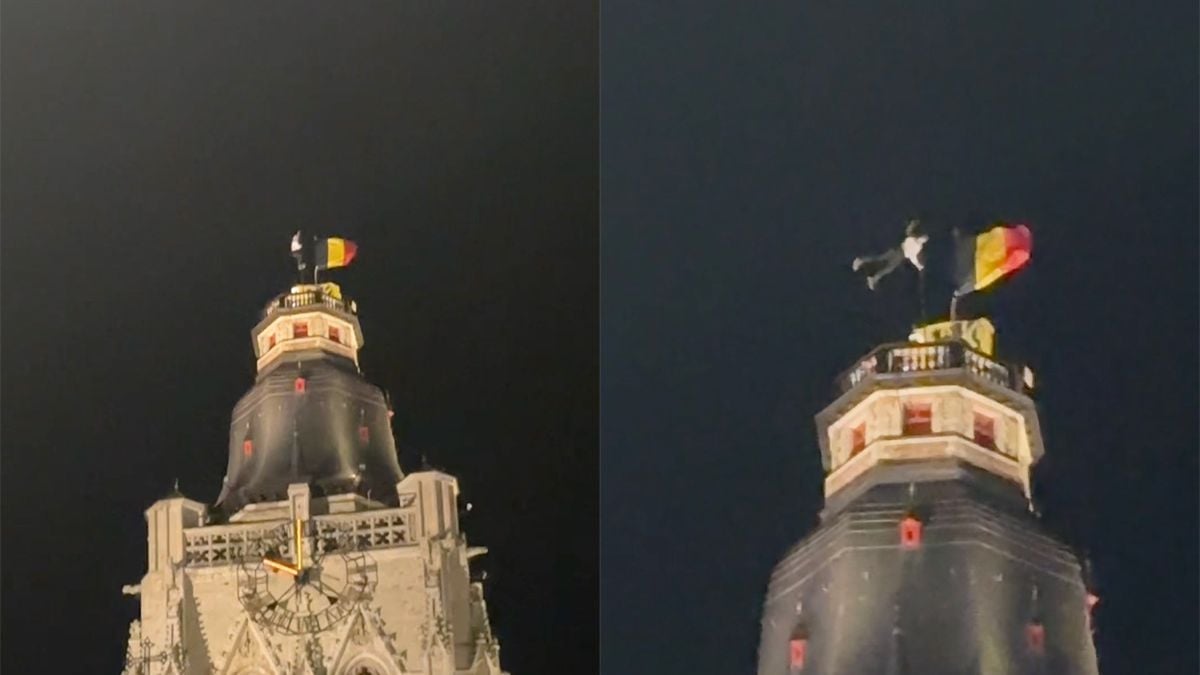 Politie doet onderzoek naar waaghals die aan mast hangt op 88 meter hoge toren in Belgie