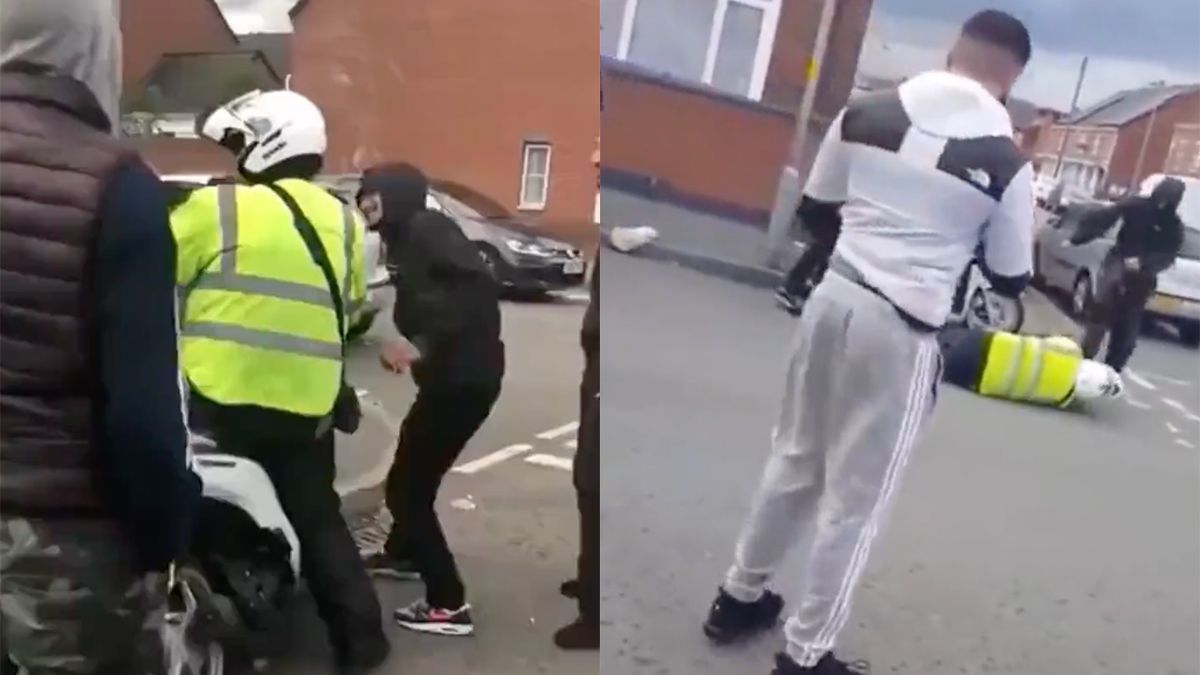 Verkeersregelaar in Birmingham van scooter getrokken en in elkaar getrapt