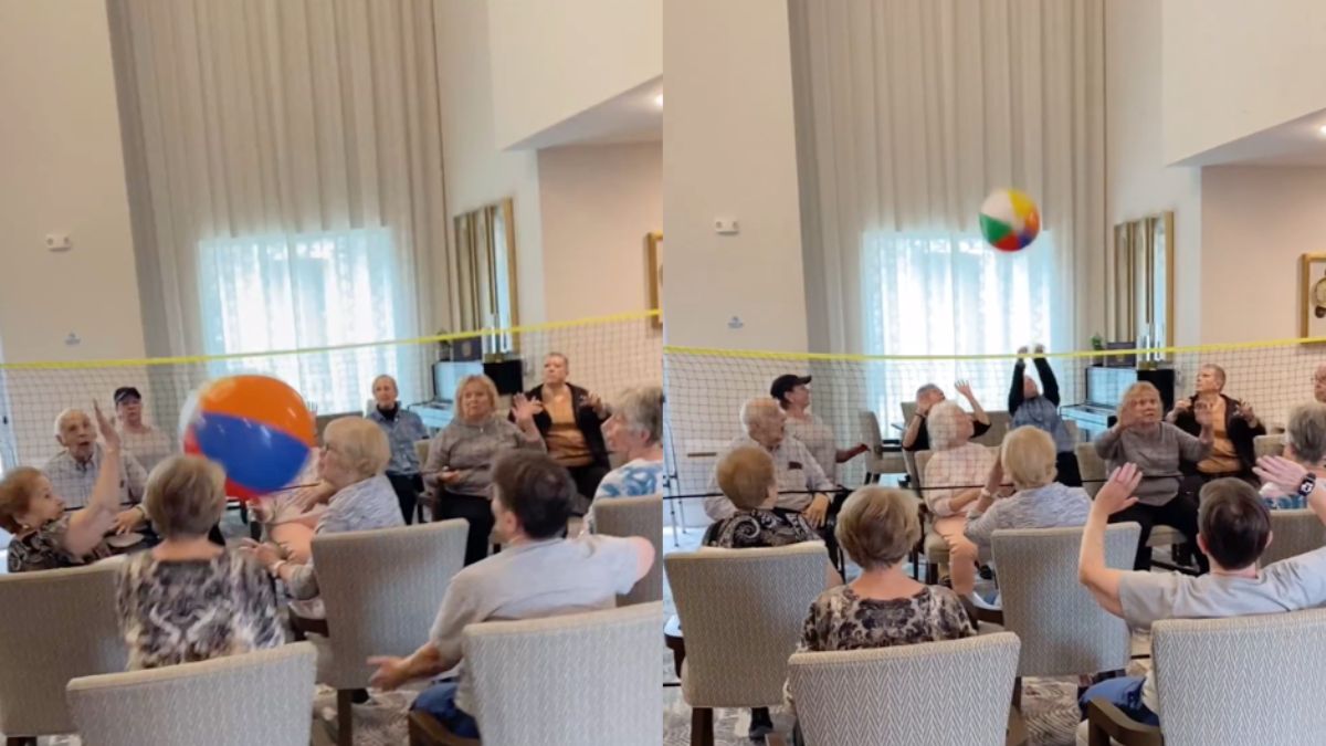 Volleyballen in het bejaardenhuis, niks stilzitten achter de geraniums!