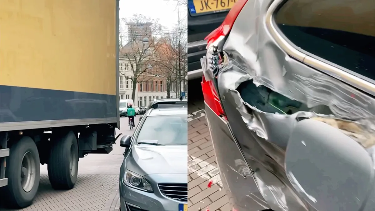 thumb vk chauffeur in den haag kan draai niet maken en sloopt geparkeerde auto