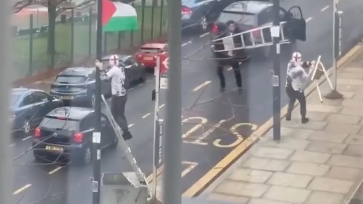 thumb vk iemand in londen wil palestijnse vlag weghalen iemand anders haalt zijn ladder weg
