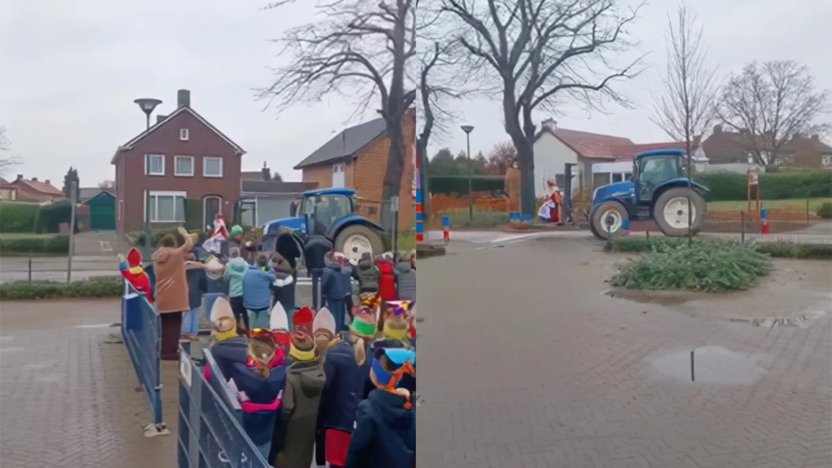 thumb vk sinterklaas valt van trekker bij aankomst op school in limburgse sint joost