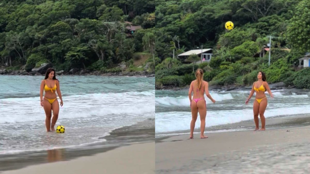 Braziliaanse beachvoetvolleybal dames trainen de schouders