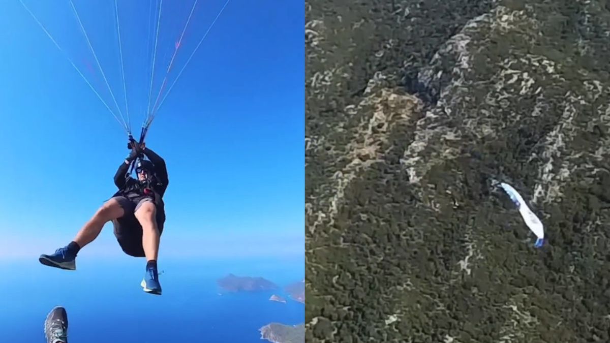 Paraglider weet na mislukt trucje gelijk weer waarom je een reserveparachute inpakt