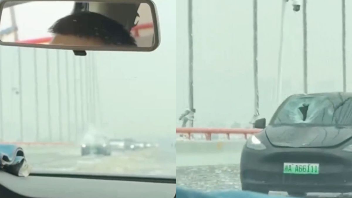 Tesla-rijders niet zo te spreken over vallend ijs van de Dongting Lake Bridge