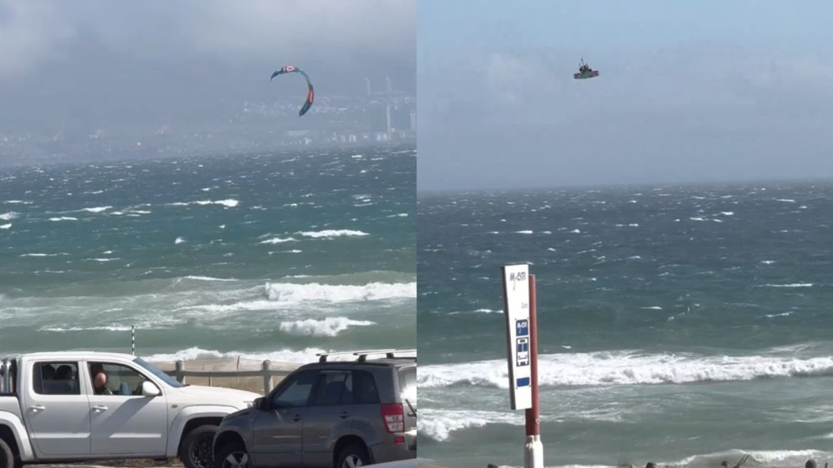Nederlandse kitesurfer Kevin Langeree maakte een sprong die op een binnenlandse vlucht leek