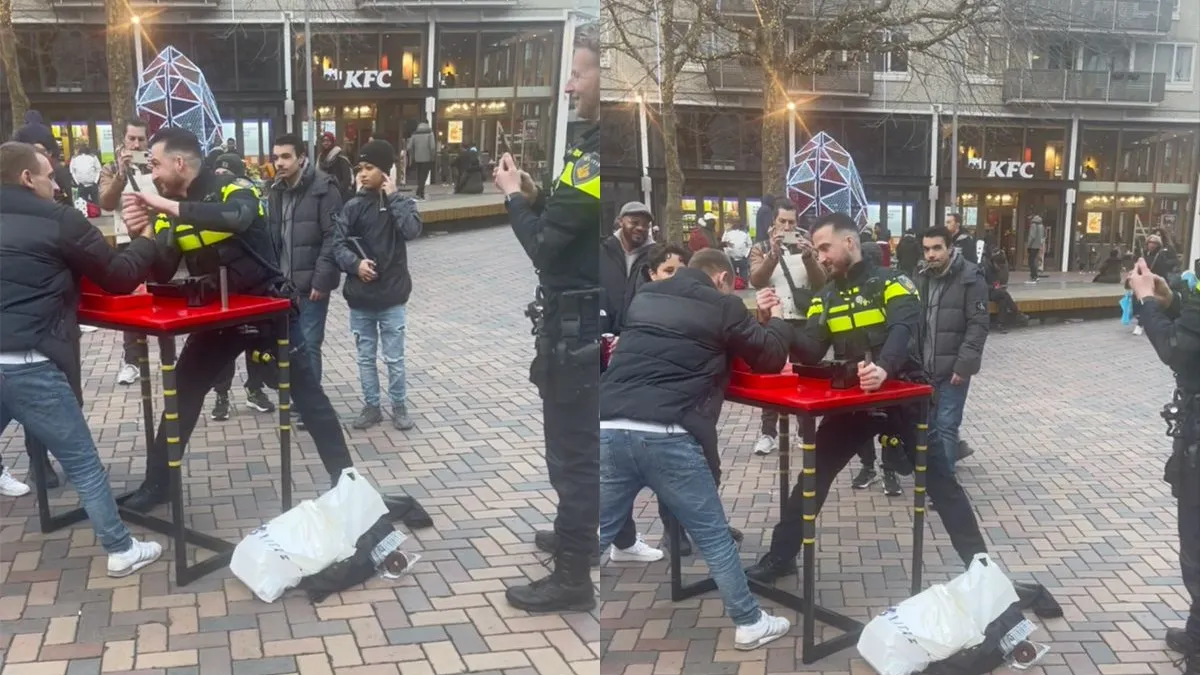 thumb vk armpje drukken tegen de sterke arm der wet wie wint