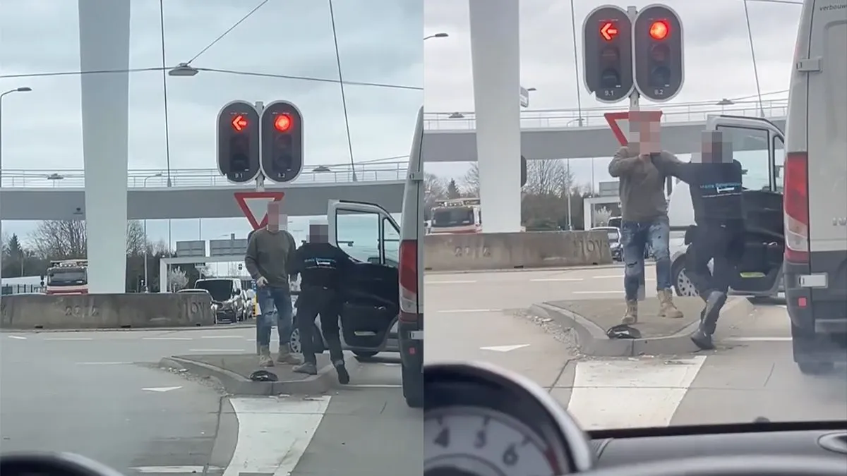 thumb vk volwassen mensen vechten meningsverschil uit bij verkeerslicht in eindhoven