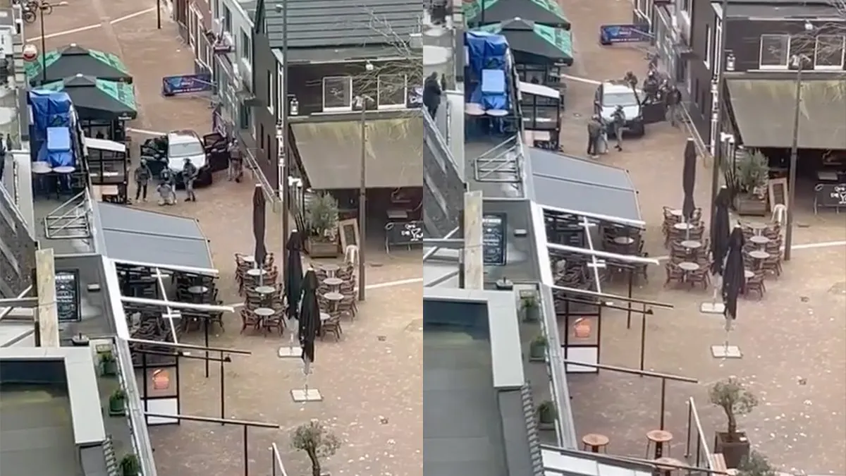 thumb vk ze hebben hem beelden moment gijzelnemer buiten cafe in ede in de boeien geslagen