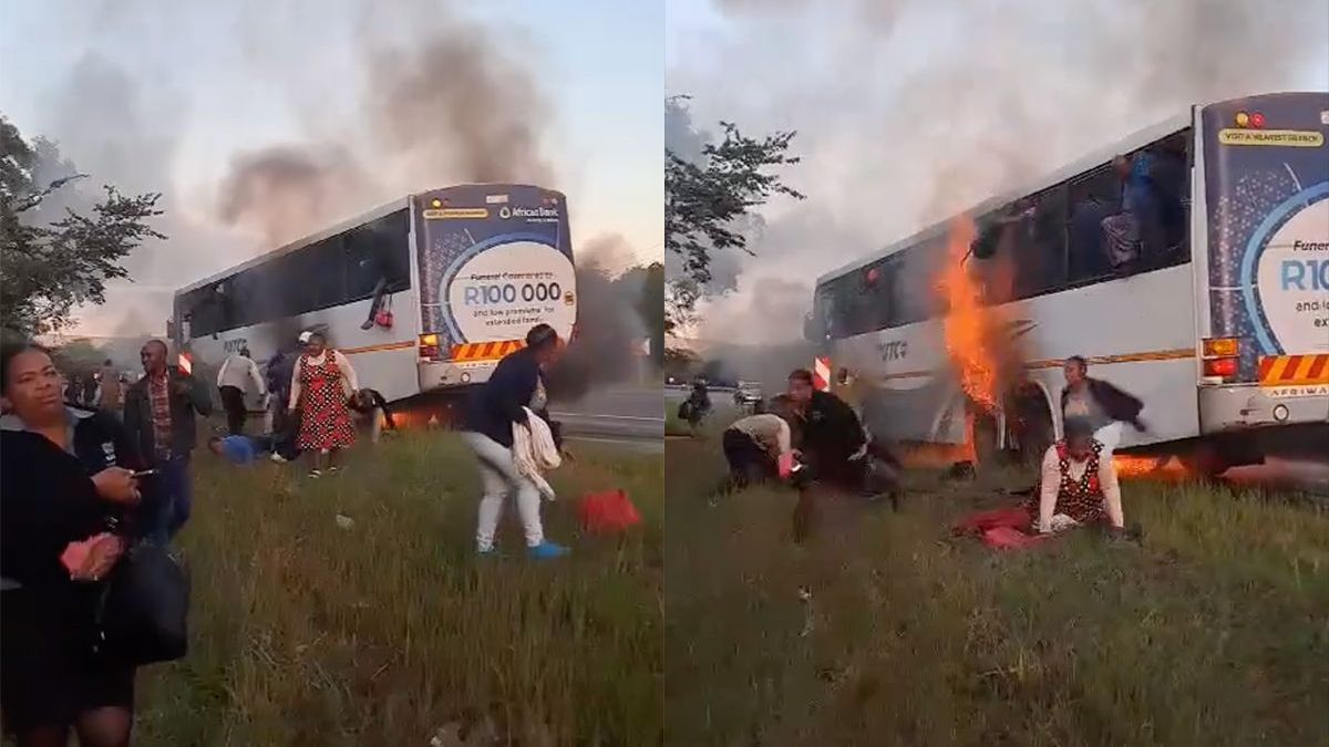 Angstige momenten voor mensen in brandende bus in Zuid-Afrika