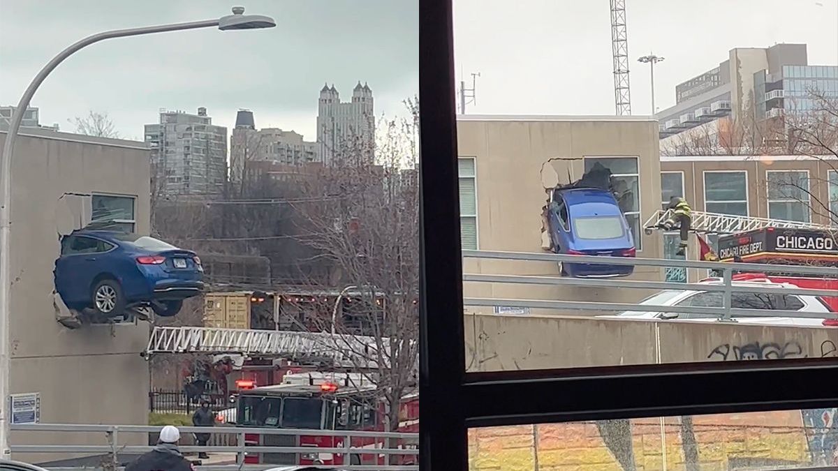 Beelden auto in gebouw gaan viraal, blijkt opname voor serie Chicago Fire