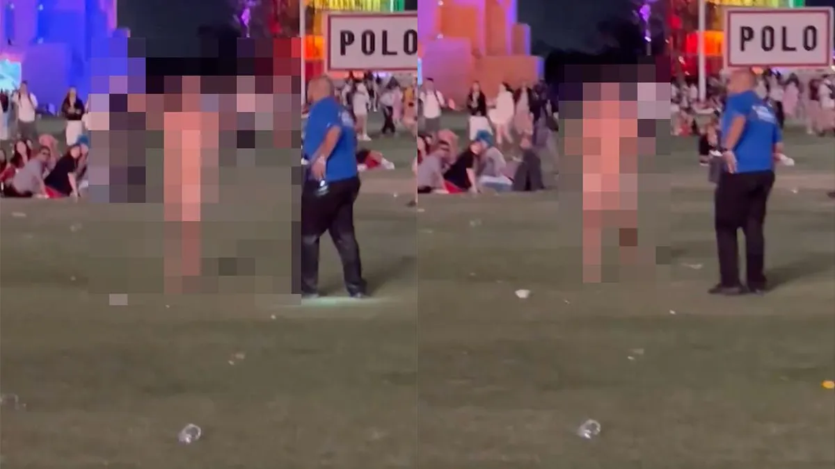 thumb vk man vindt het een goed idee om in geboortekostuum rond te wandelen op coachella