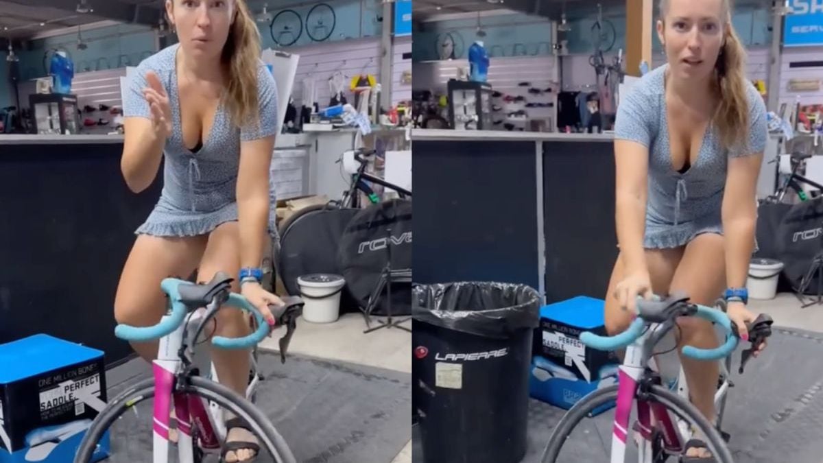 Cecilia laat zien dat het met haar balans op de racefiets wel goed zit