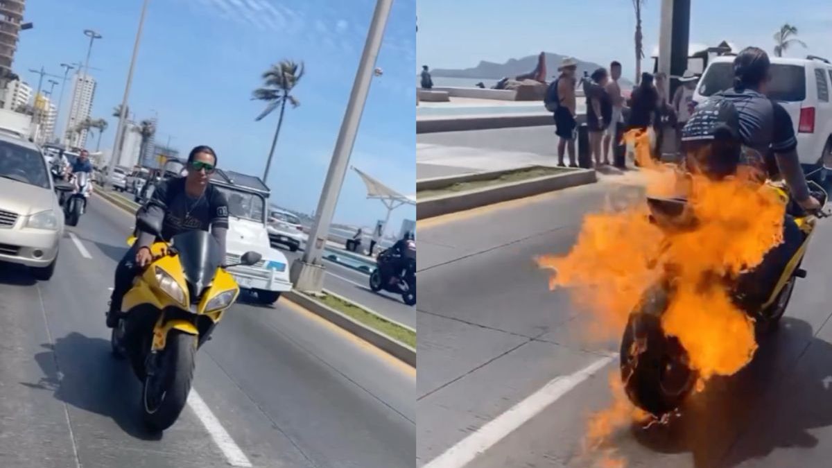 Motorrijder weet hoe je aandacht moet trekken in Mazatlán
