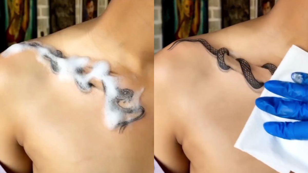 Tattoo van een slang in 3D heeft toch wel wat