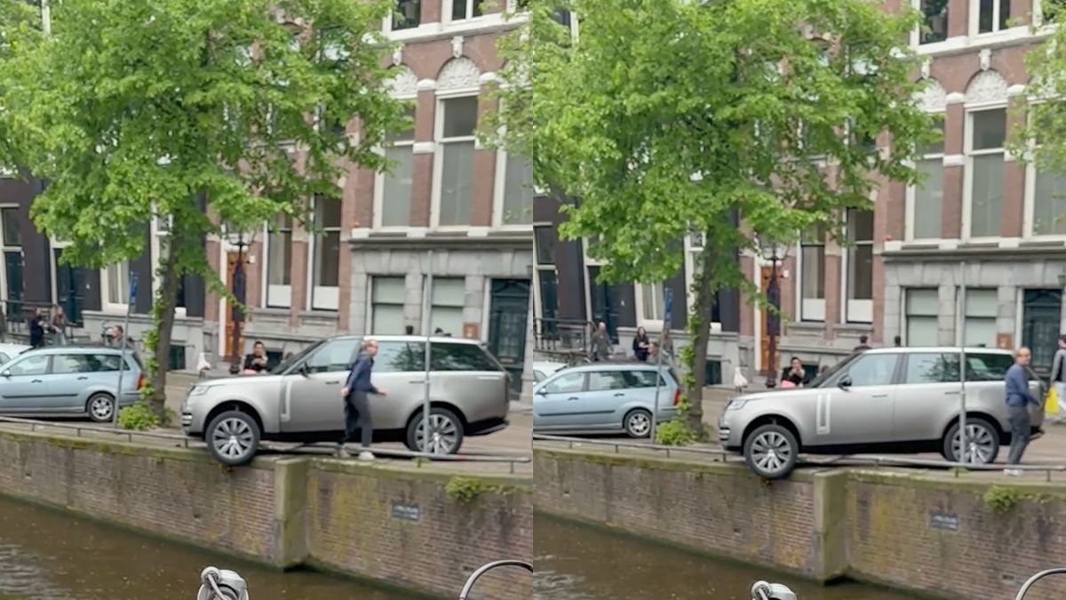 Iemand in Amsterdam moet duidelijk nog leren parkeren met zijn Range