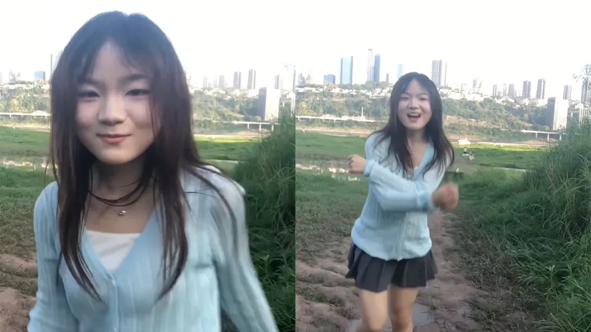 thumb vk chinees meisje wil poseren voor foto maar maakt kennis met modderpoel