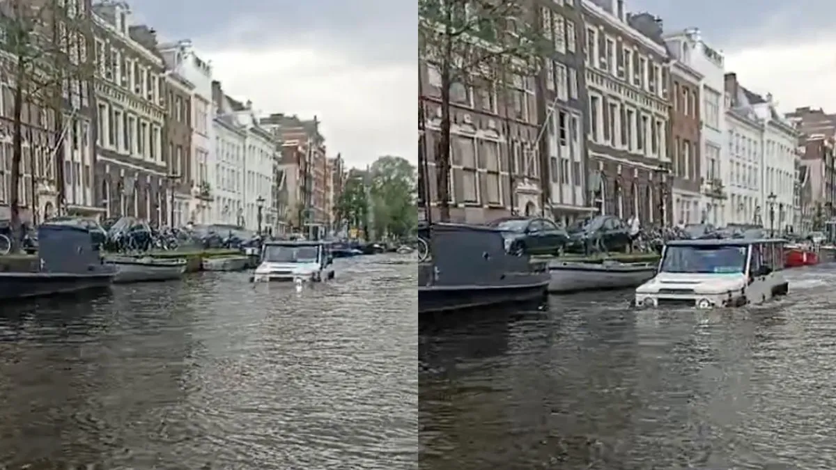 thumb vk in amsterdam is een autoboot in de gracht heel normaal