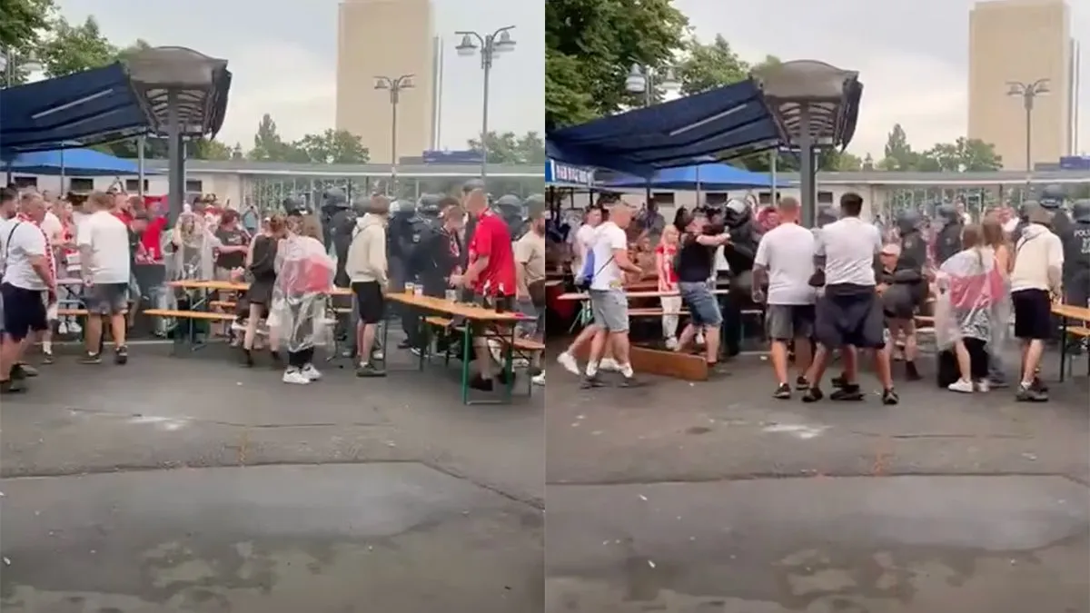 thumb vk poolse voetbalsupporter gooit flesje naar politie geraakte agent heeft keiharde reactie