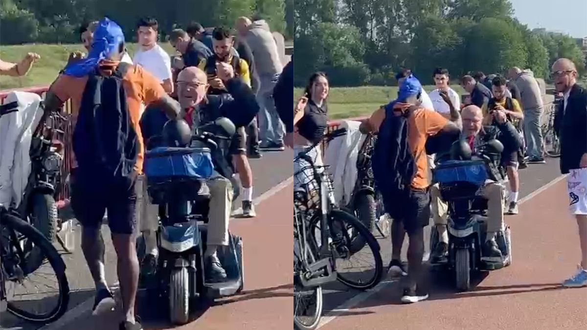 Techno-opa gaat lekker hard op brug bij Free Your Mind festival in Arnhem