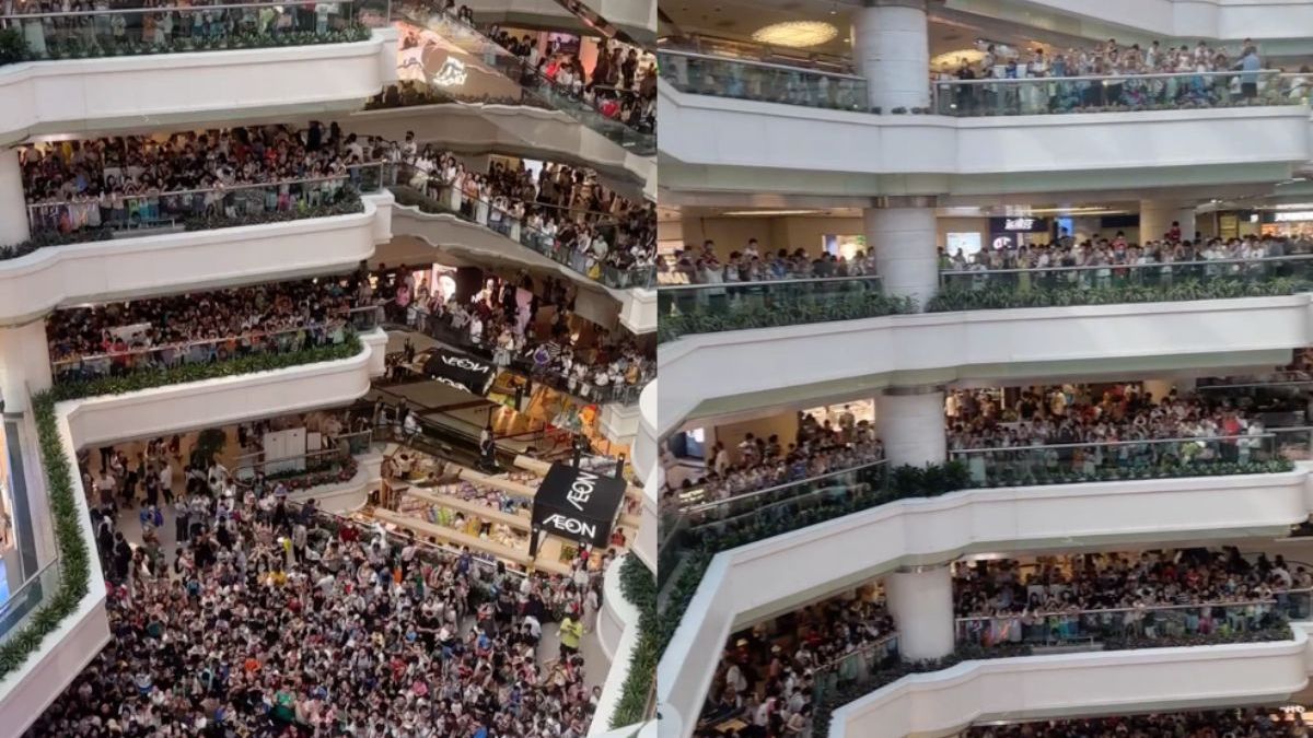 In het Chinese Guangzhou is het winkelcentrum in het weekend een waar spektakel