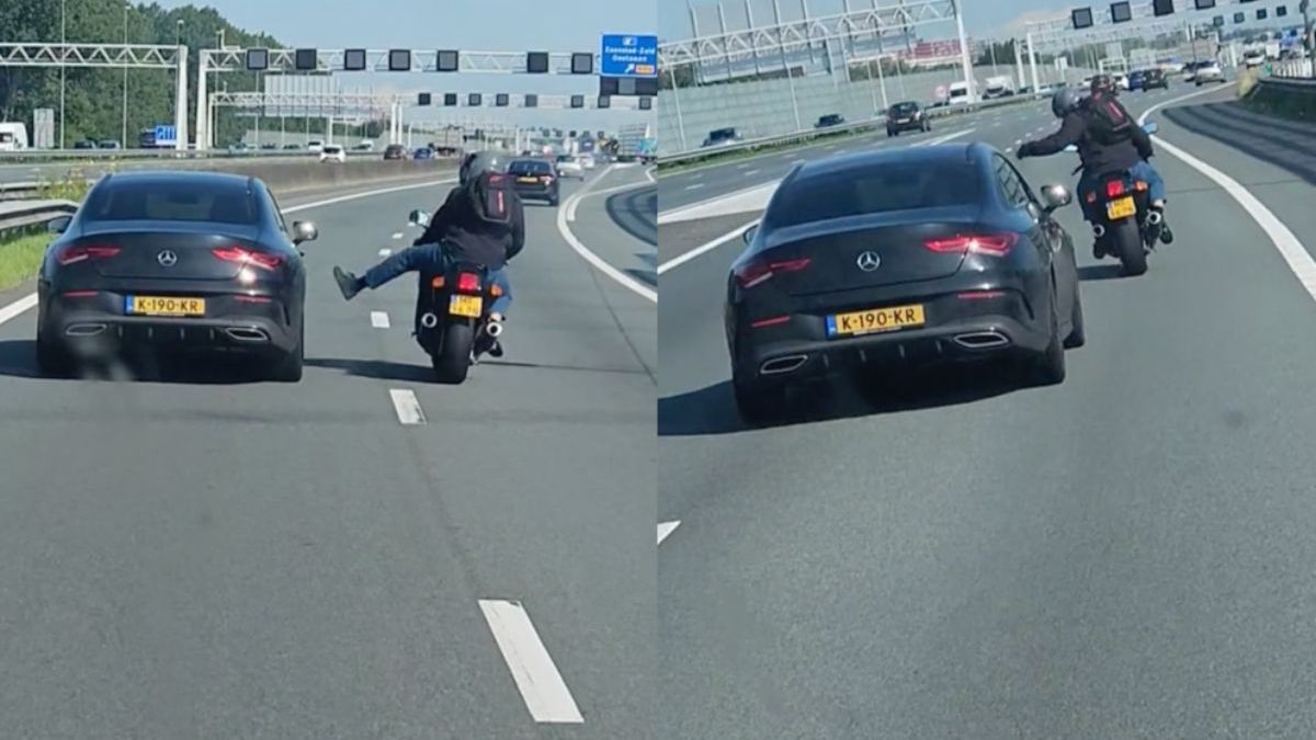 Akkefietje op de A8: Motorrijder heel erg boos op bestuurder van Mercedes