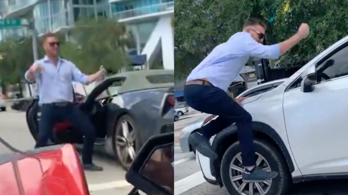 Hele boze patser gooit met een karate-chop al zijn frustraties eruit in Miami