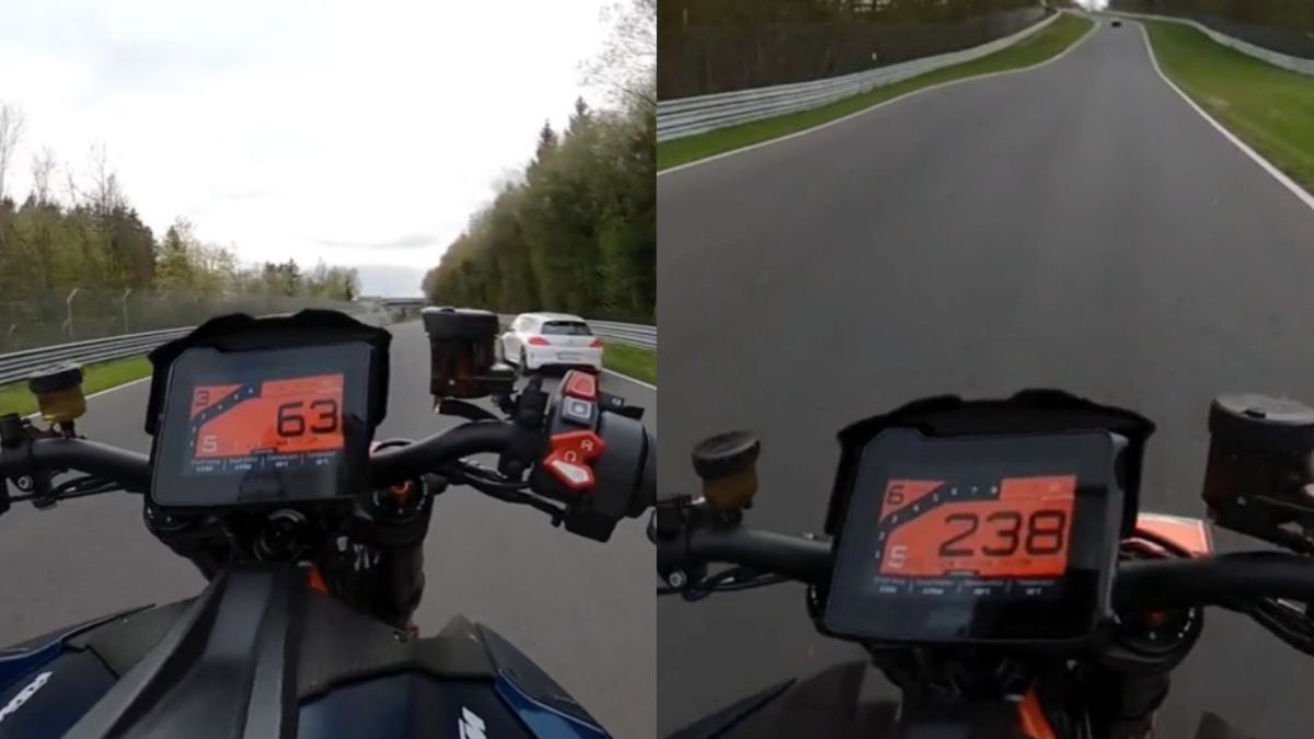 Motorrijder gelijk helemaal los bij het oprijden van de Nürburgring