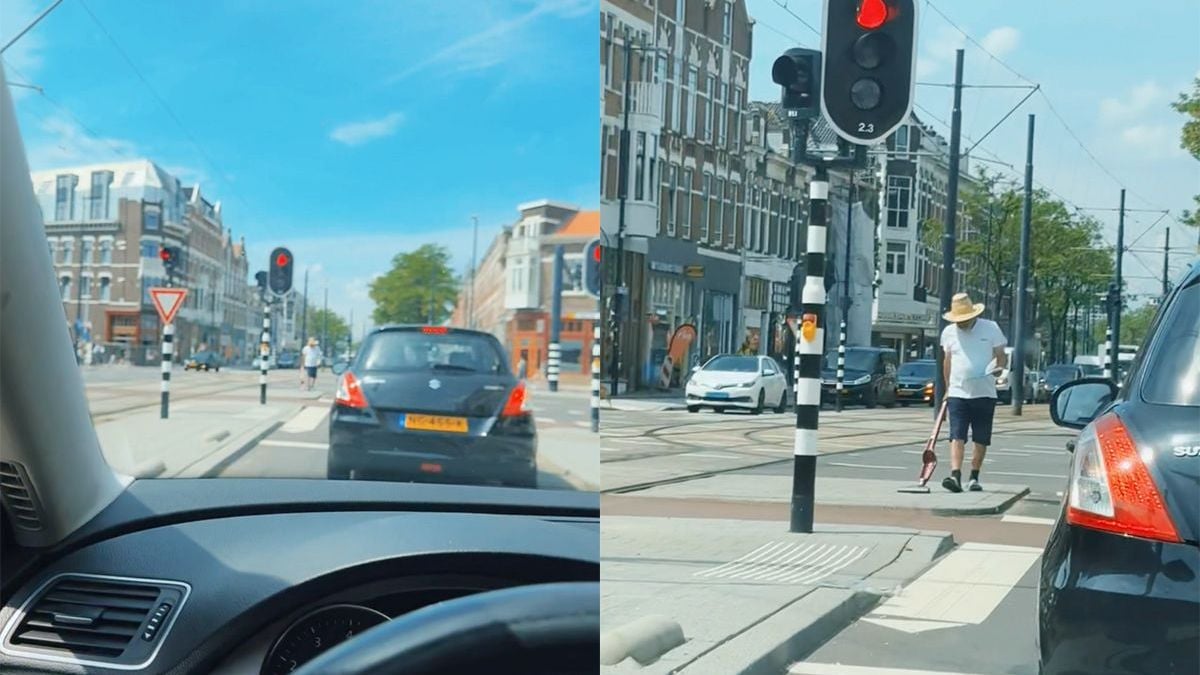 Man zorgt goed voor zijn buurt en stofzuigt de Kruiskade in Rotterdam
